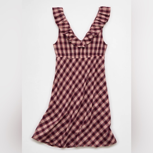NWT AE Burgundy Ruffle Tie-Front Mini Dress - Picture 4 of 4
